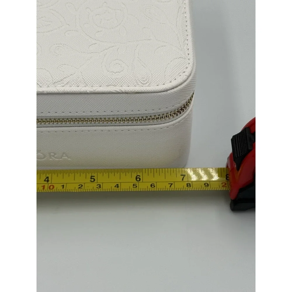Pandora Zippered Jewelry Box Travel Case Organizer White Floral Engraving NWOT